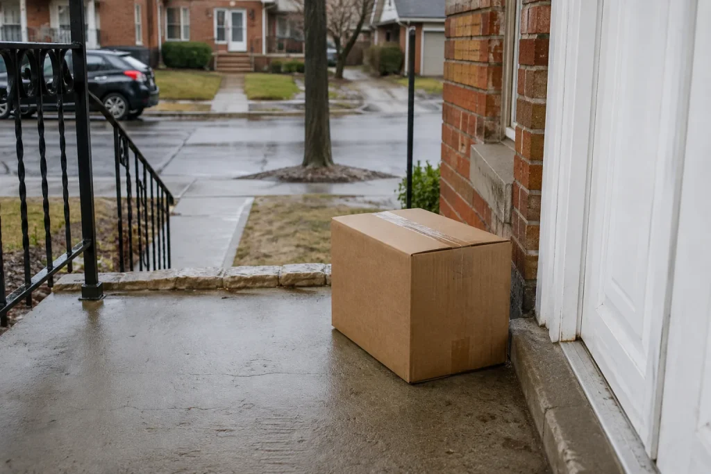 Package left in plain view representing a delivery handling issue