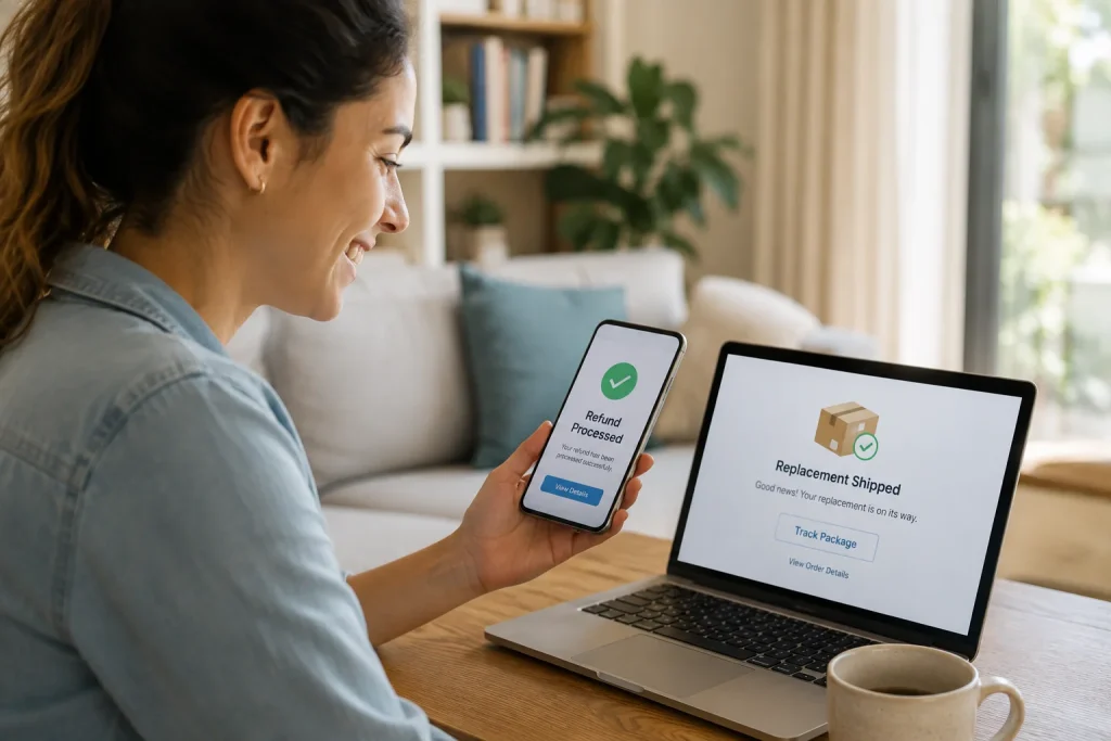 Person receiving a resolution notification after a stolen package claim