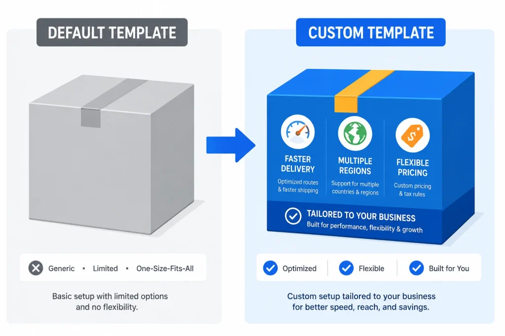 Comparison of a default Amazon shipping template versus a custom shipping template
