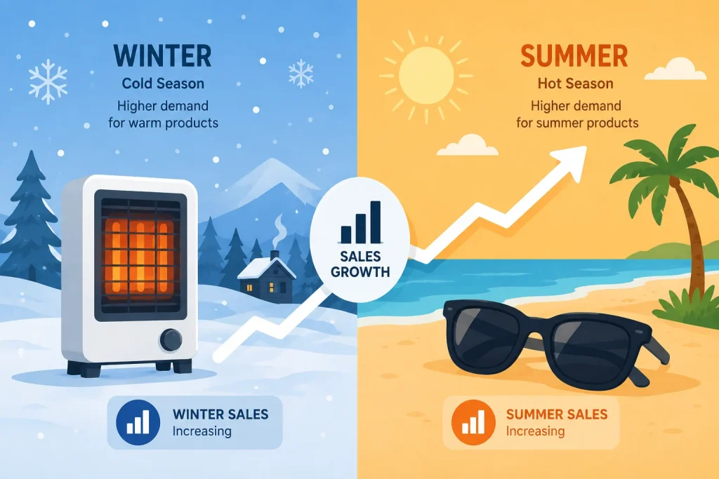 Illustration of seasonal demand shift between winter and summer products
