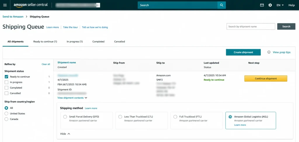 Setting up an Amazon Global Logistics AGL account in Seller Central