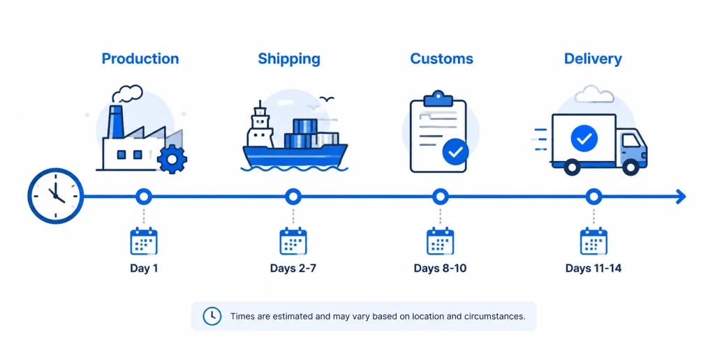 Timeline showing production, shipping, and customs stages that make up supplier lead time