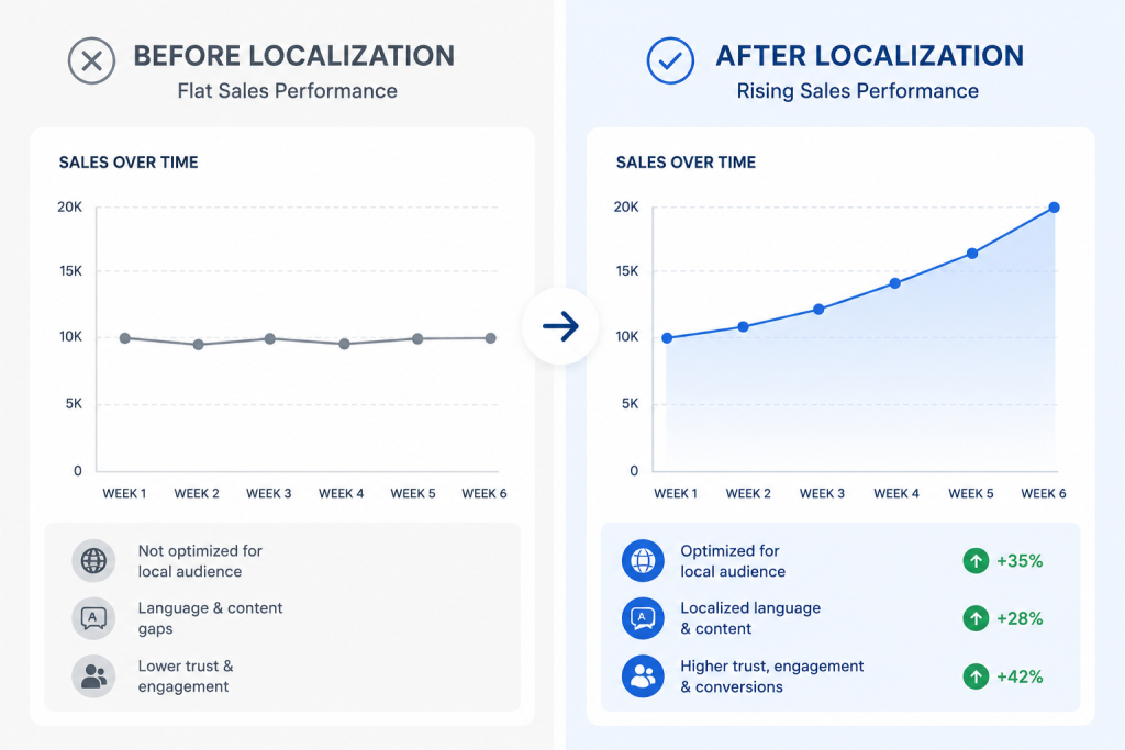 Before and after comparison of sales performance after adapting a listing for the UAE market