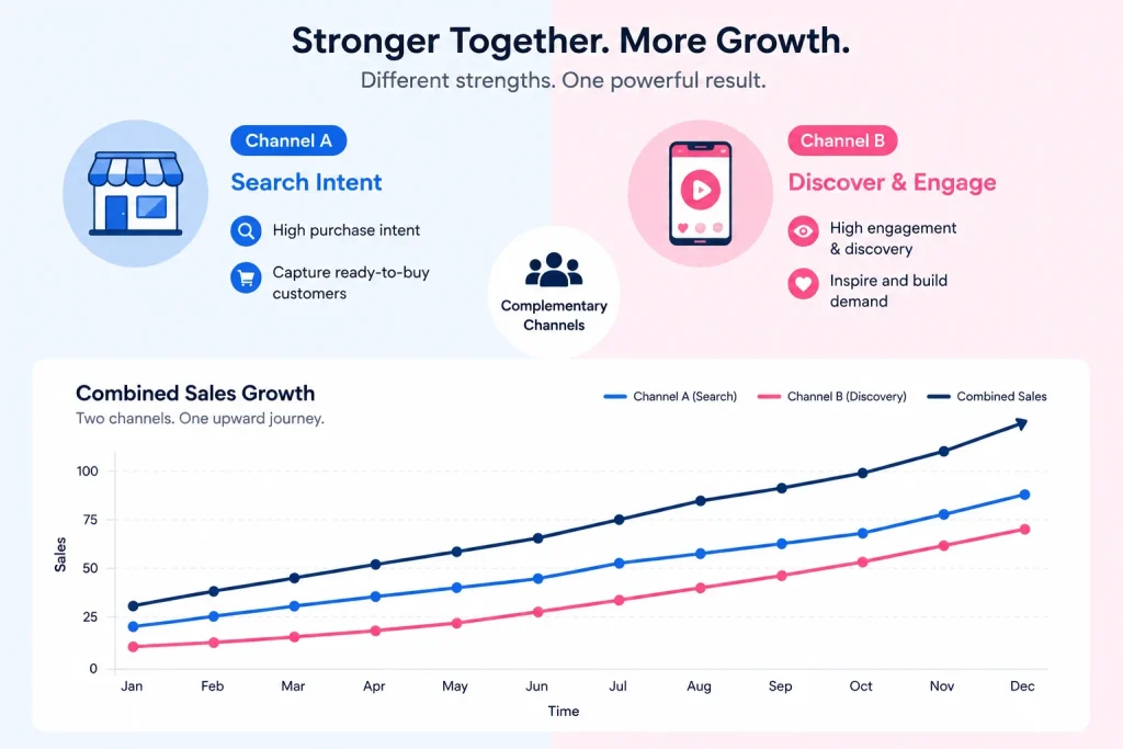 Chart showing combined sales growth across two selling channels