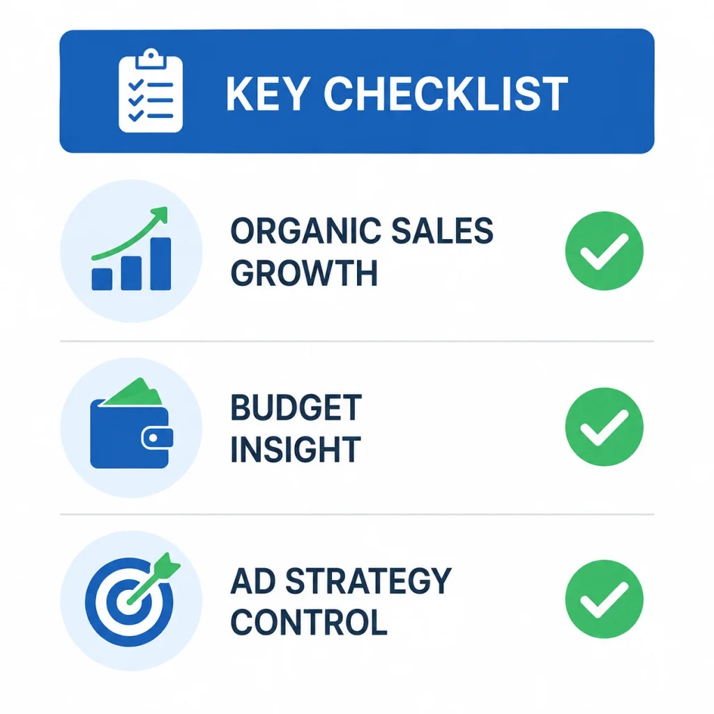 Checklist graphic showing the benefits of tracking both TACoS and ACoS
