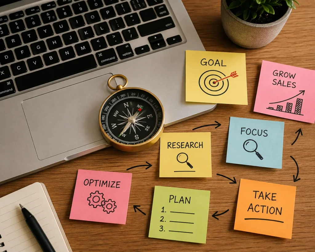 Compass symbolizing KPI direction for Amazon business goals