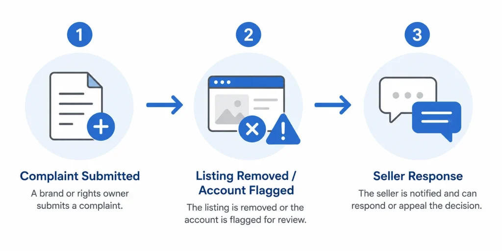 Diagram showing Amazon's intellectual property complaint and enforcement process