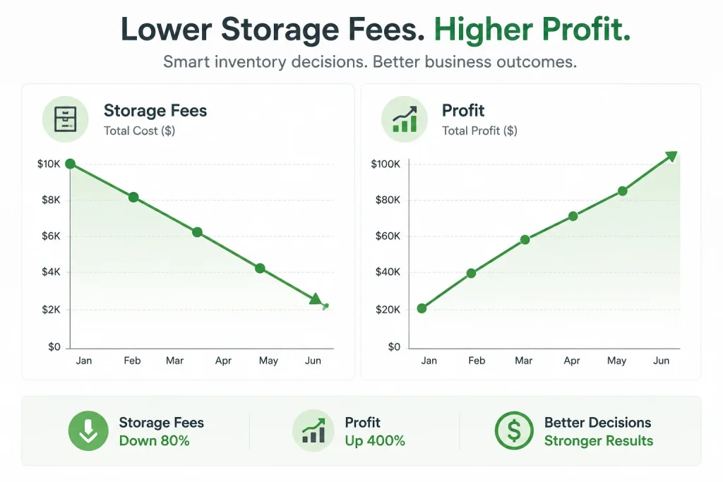 Graph showing reduced storage fees and improved profit from better inventory management