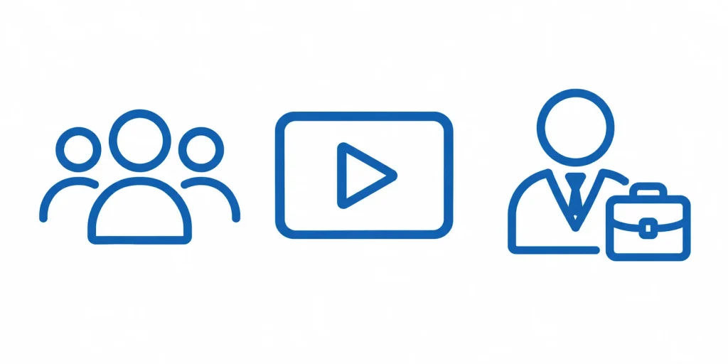 Icons representing alternatives to Amazon seller forums social groups, video tutorials, and expert consulting