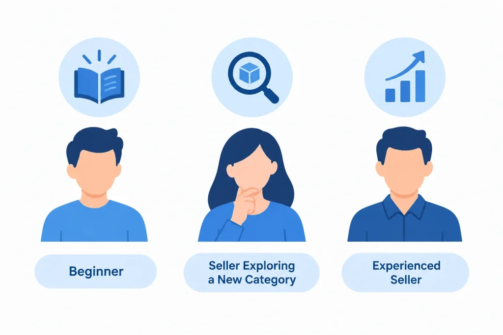 Icons representing different types of sellers who benefit from Amazon seller forums