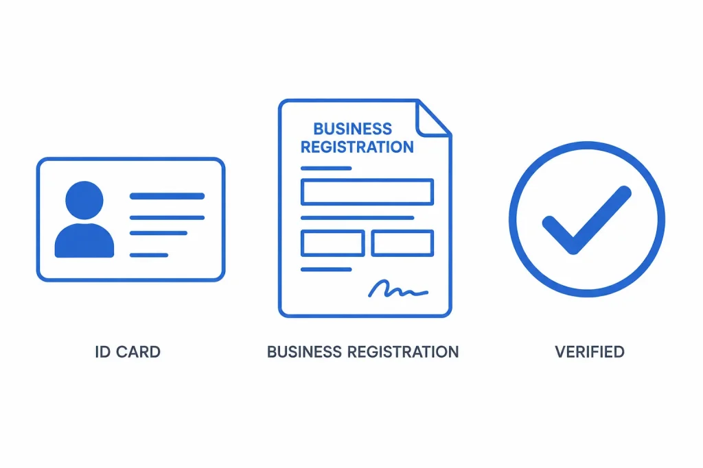 Icons representing seller account verification requirements