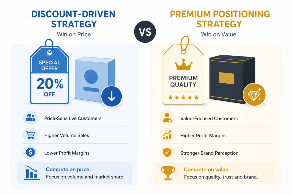 Illustration comparing discount-driven and premium positioning pricing strategies (2)