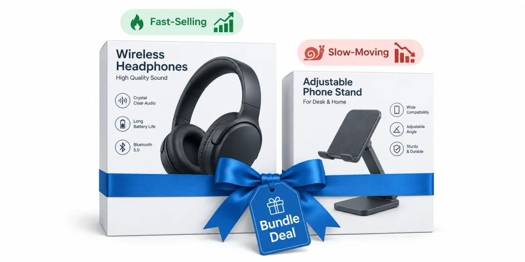 Illustration of two products bundled together to boost a slow-moving item's sales
