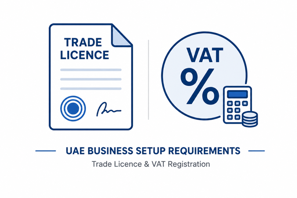 Illustration representing UAE trade licence and VAT registration requirements