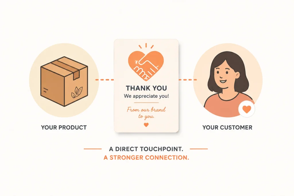 Illustration representing a product insert as a direct brand touchpoint with the customer