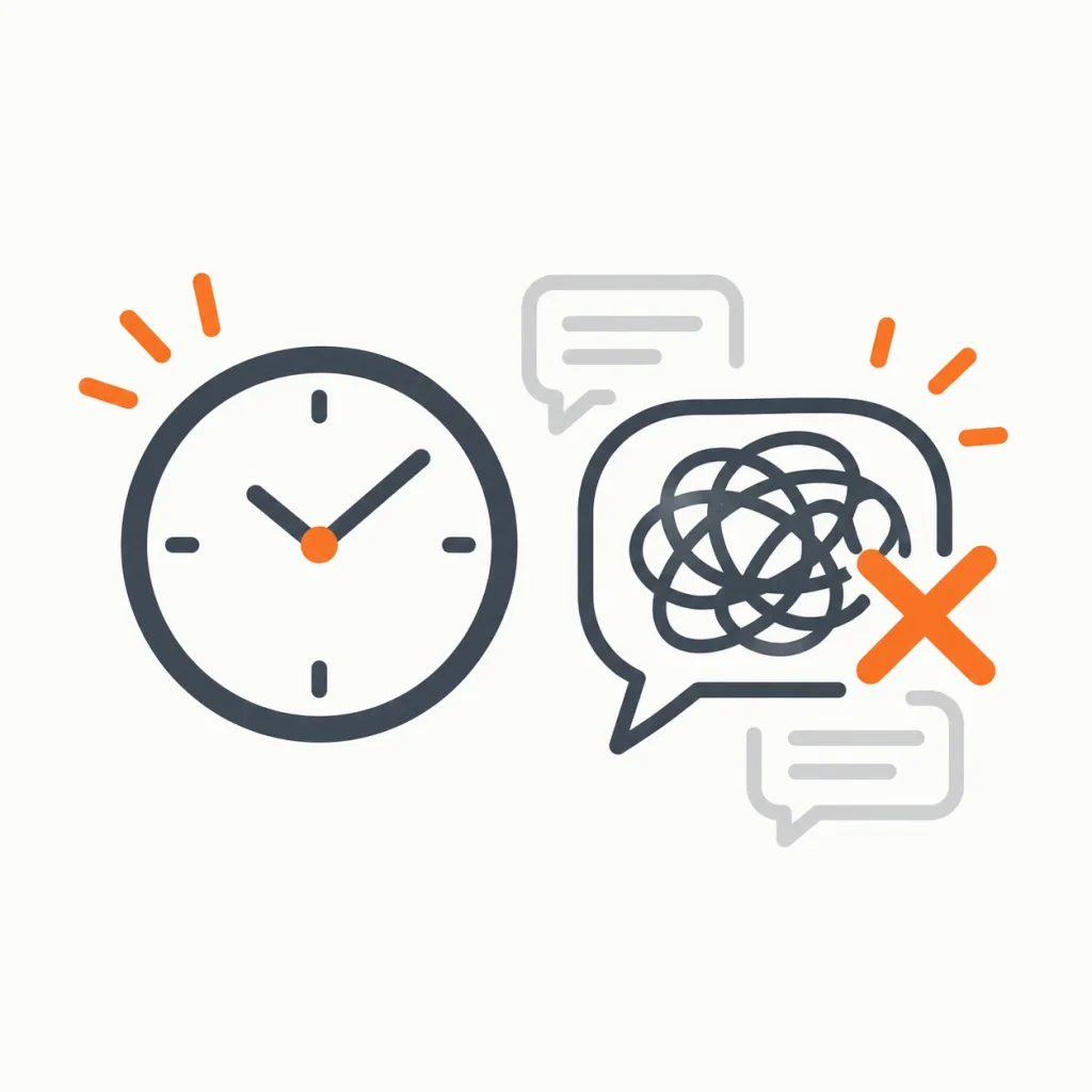 Illustration representing wasted time from unclear or delayed forum replies