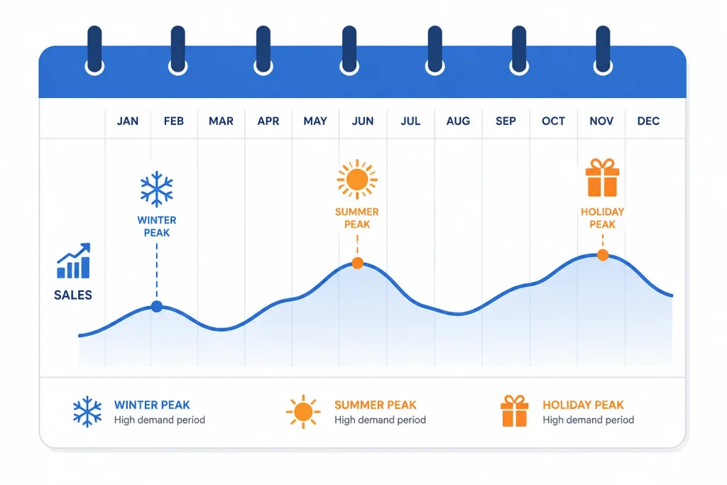 Illustration showing how Amazon KPIs shift with seasonal trends