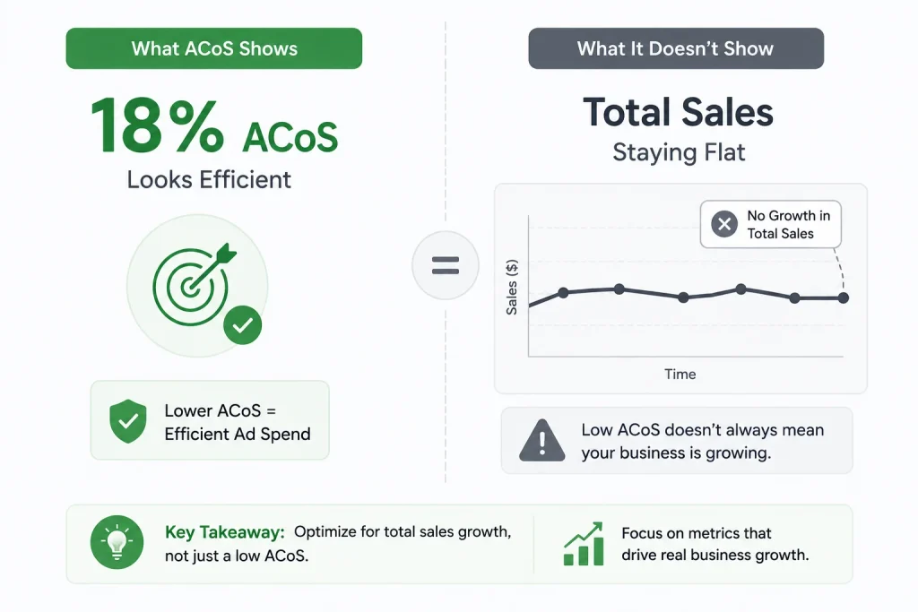 Illustration showing how a healthy ACoS can mask flat overall brand sales
