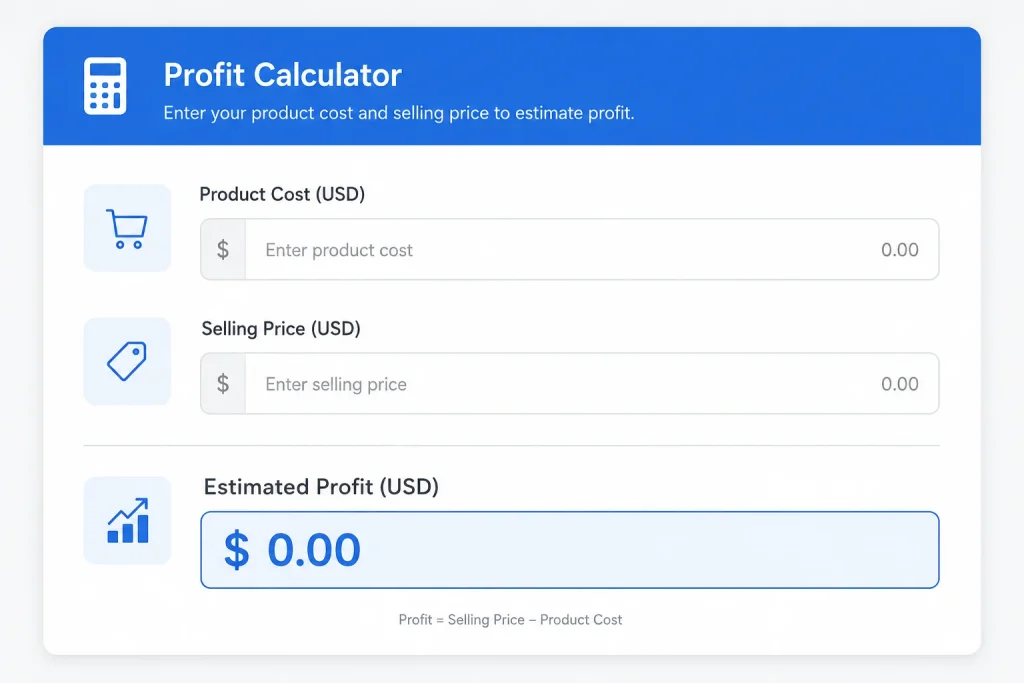Mockup of an FBA profit calculator showing estimated earnings (1)
