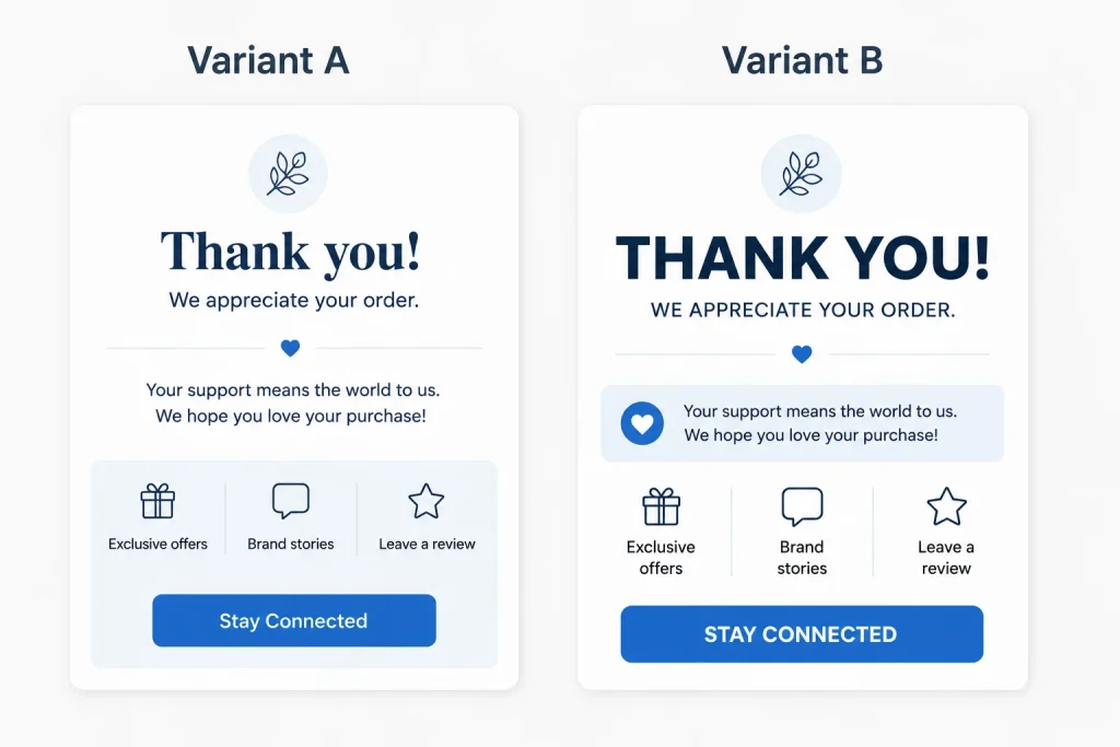 Two product insert design variants shown side by side for AB testing