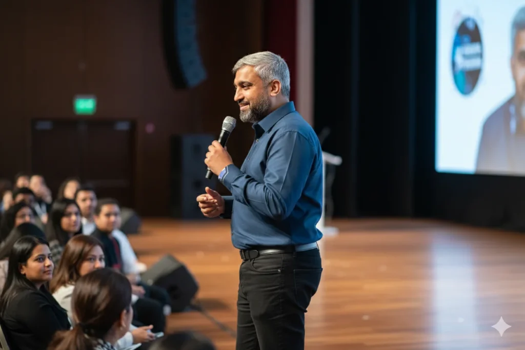 Tauqir Ashraf giving a speech